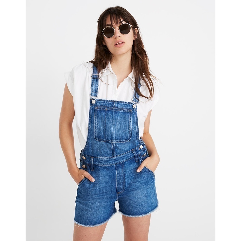 Madewell Adirondack Denville Blue Short Overalls Raw Hem Shortalls K9376 EUC XS